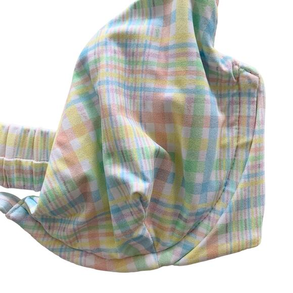 VDM Revolve Isla White Pastel Plaid Print Underwire Swimwear Bikini Top Sm - Picture 3 of 7